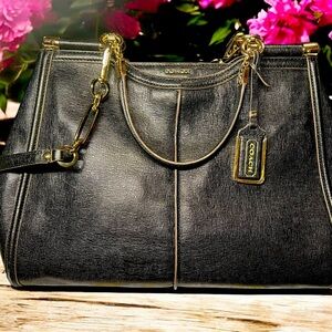 Coach Madison textured Black Leather Caroline Satchel # 25245